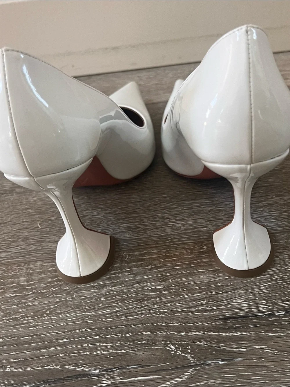 Amina Muaddi White Patent Pointed-Toe Women's Pumps - Picture 3 of 5